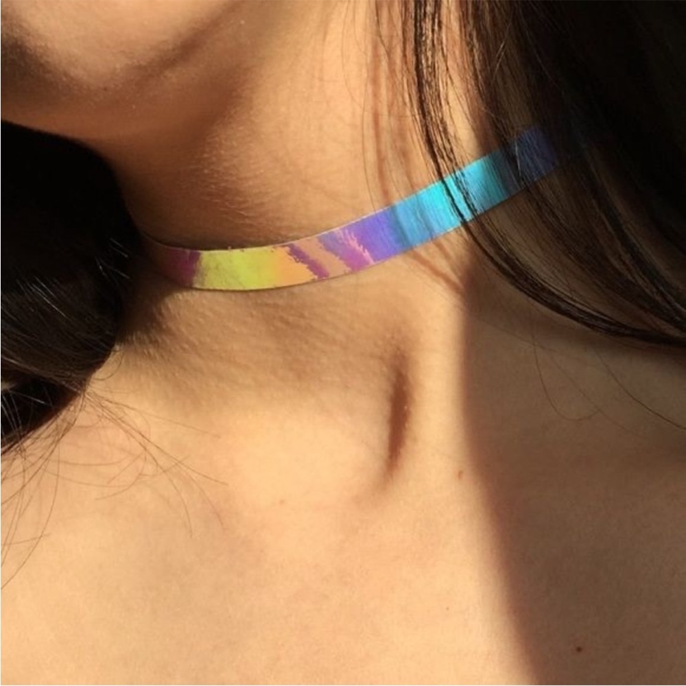 Free People Silvery Holographic Choker Necklace